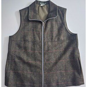 Harve Benard Womens Vest Brown Plaid Herringbone Pockets Lined Zio Wool Size 16